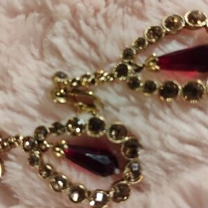 Elegant Gold and Red Teardrop Earrings